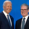 President Joe Biden, left, greets Prime Minister Keir Starmer. Pic: AP