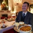 Evan Samson who leads the front of house team at Dumfries House with lemon and pistachio syllabub, bread and butter pudding alongside an apple and almond trifle in the Pink Dining Room - the King's favourite room at Dumfries House in Cumnock, Ayrshire - where members of the public are to be given the chance to enjoy an 18th century feast as part of a new bespoke dining experience, run by the King's Foundation charity. Picture date: Thursday October 10, 2024.