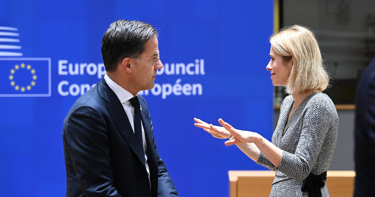 Mark Rutte et Kaja Kallas lors d'un sommet à Bruxelles le 14 décembre 2023