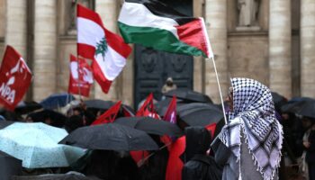 Un manifestant brandit le drapeau palestinien lors d'un rassemblement étudiant en soutien au "peuple palestinien et libanais" à l'Université de la Sorbonne à Paris le 9 octobre 2024.