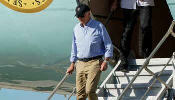 Joe Biden arrives to visit storm-damaged areas in the wake of Hurricanes Milton and Helene in Tampa, Florida. Pic: Reuters