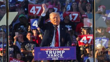 Republican presidential nominee and former US president Donald Trump at a rally in Coachella, California, on Saturday. Pic: Reuters