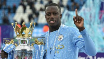 Mendy pictured after Manchester City's Premier League title win in 2021