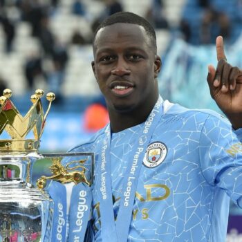 Mendy pictured after Manchester City's Premier League title win in 2021