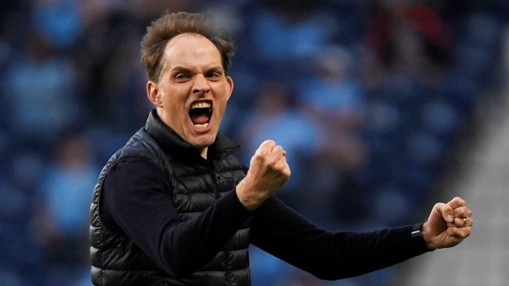 Thomas Tuchel celebrates after Chelsea score in the 2021 Champions League final. Pic: Reuters