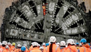 A member of the tunnel boring team looks out from digging machine Florence after it completed HS2's longest tunnel, a 10-mile journey under the Chiltern Hills, in North Portal, near South Heath, Buckinghamshire. Picture date: Tuesday February 27, 2024. PA Photo. See PA story RAIL HS2. Photo credit should read: Aaron Chown/PA Wire