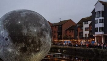 Giant moon replica installed on water in Somerset town deflates in ‘extreme weather’