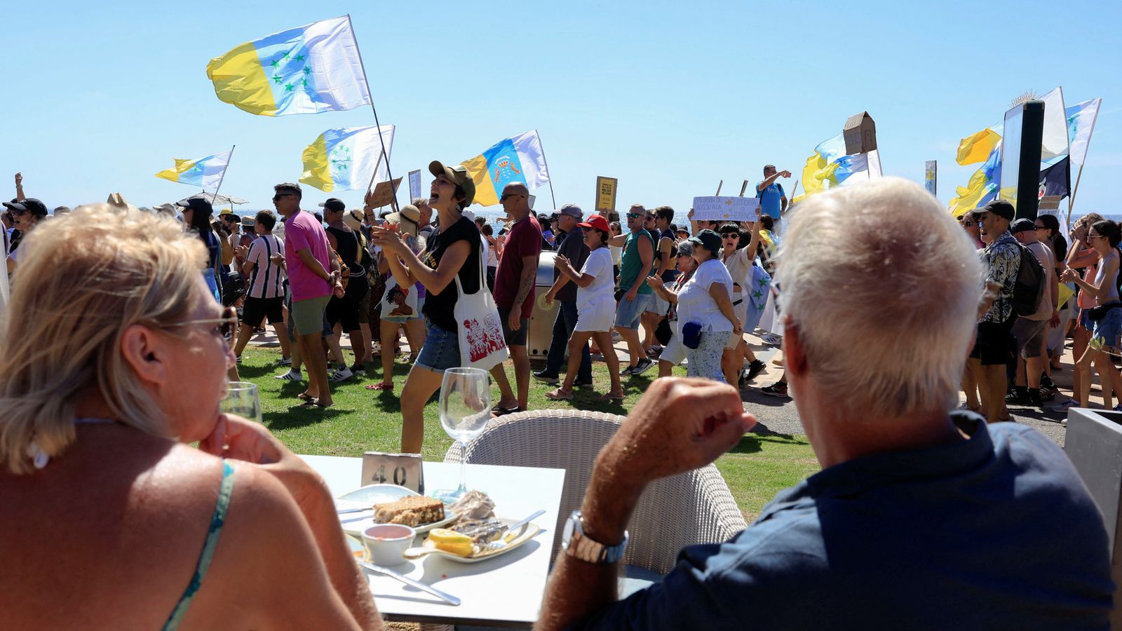 Protestors in Gran Canaria. Pic: Reuters