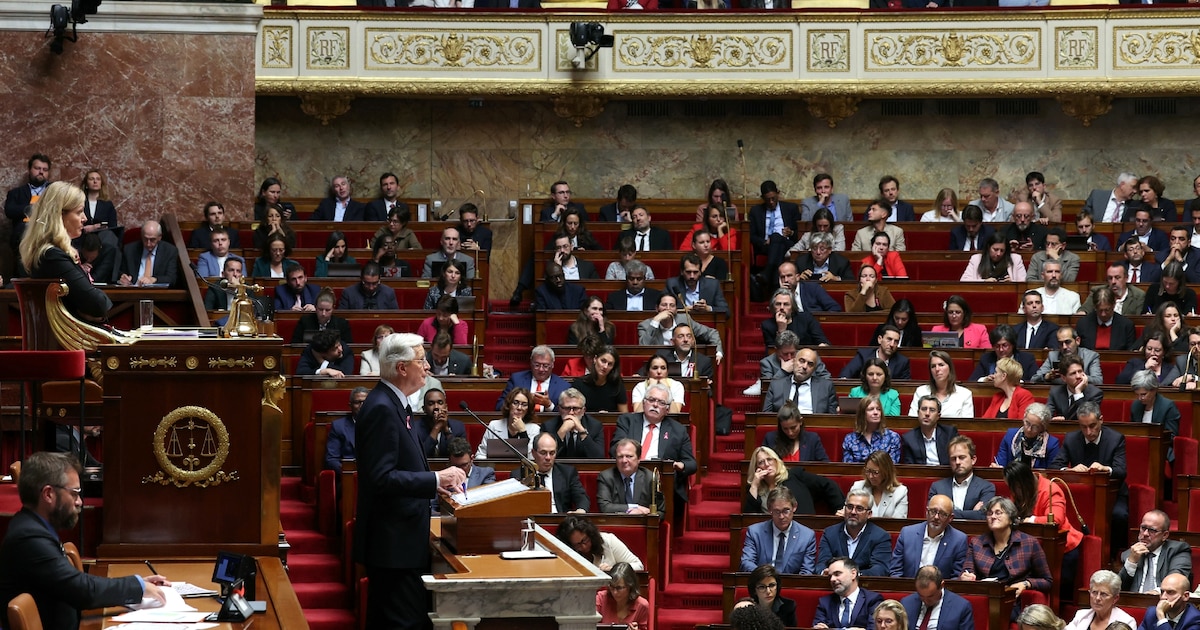 Le Premier ministre Michel Barnier devant l'Assemblée nationale lors de sa déclaration de politique générale, le 1er octobre 2024 à Paris