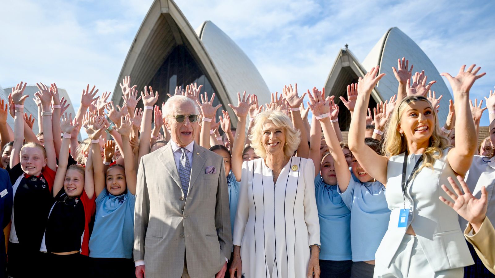 King Charles III and Queen Camilla visit Sydney Opera House, to mark its 50th anniversary, on day three of the royal visit to Australia and Samoa. Picture date: Tuesday October 22, 2024. PA Photo. See PA story ROYAL Tour. Photo credit should read: Victoria Jones/PA Wire