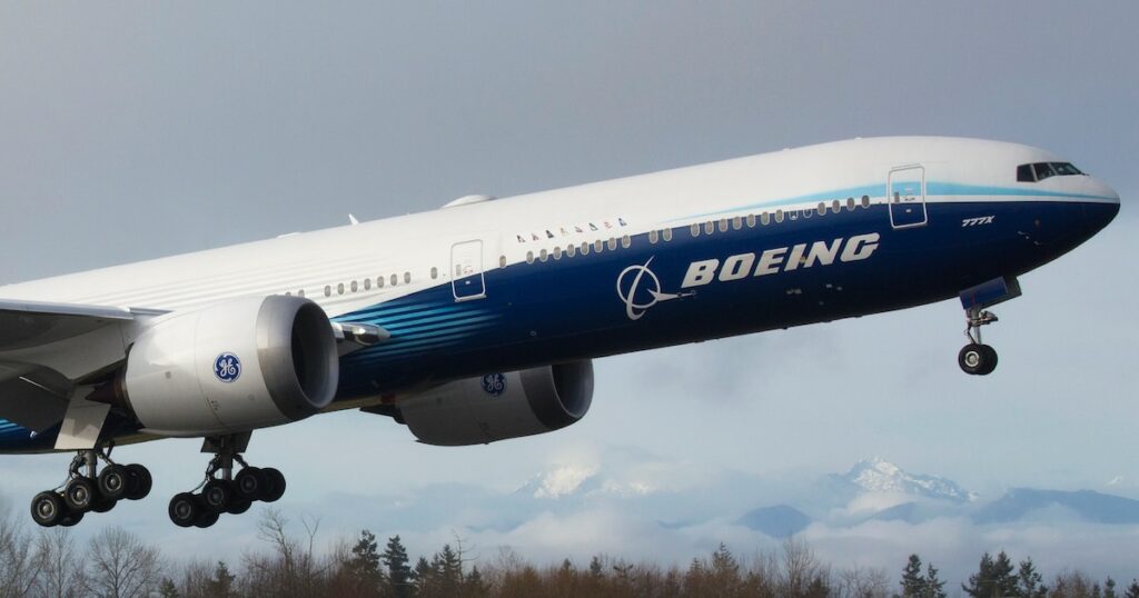 Le programme du 777X, dernier né de Boeing, retardé par un problème de certification, à Everett dans le nord-ouest des Etats-Unis, le 25 janvier 2020