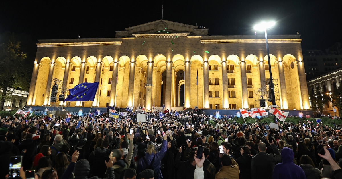 Manifestation pro-européenne devant le Parlement géorgien à Tbilissi, le 28 octobre 2024