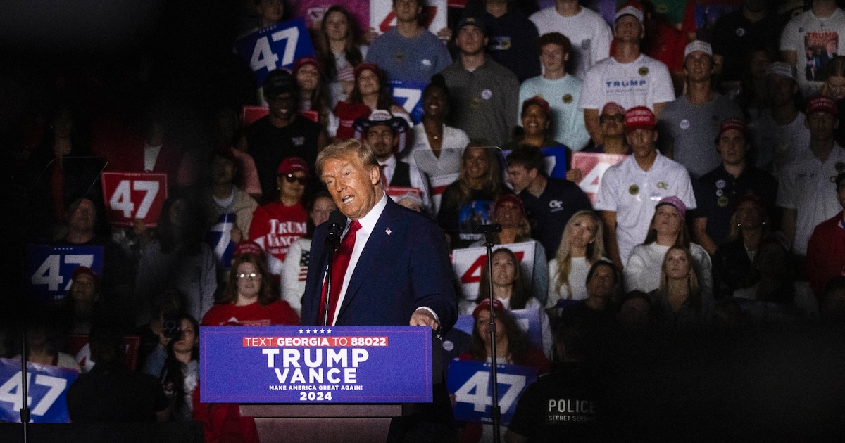 Donald Trump à un meeting sur le campus de l'Institut de technologie de Géorgie, à Atlanta, le 28 octobre 2024