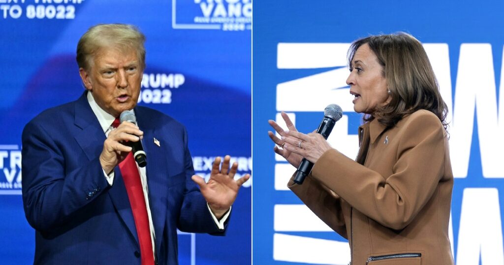 Combo photo de Donald Trump et Kamala Harris, créé le 26 octobre 2024