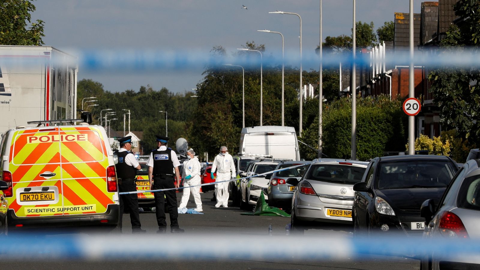 Police at the scene after the stabbings in Southport. Pic: Reuters