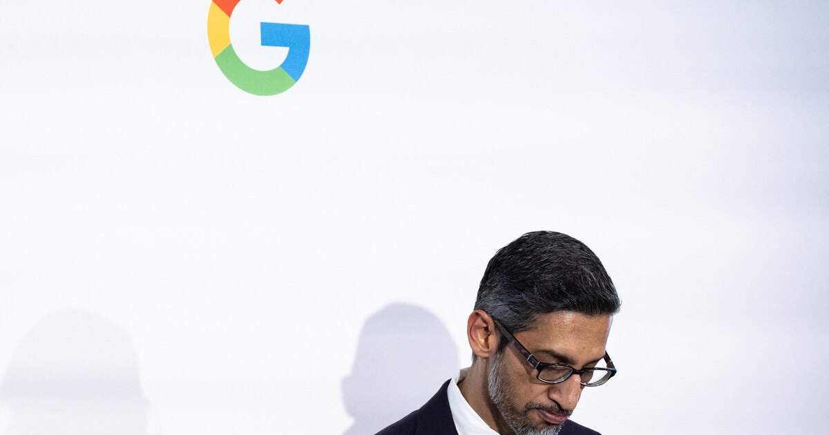 Sundar Pichai, le PDG d'Alphabet lors de l'inauguration d'un centre d'intelligence artificielle Google à Paris, en février 2024.