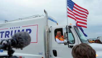 Trump hits Wisconsin in garbage truck 'in honor of Kamala and Joe Biden'