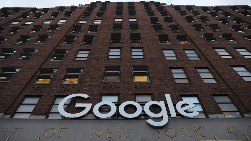 FILE PHOTO: The logo for Google LLC is seen at their office in Manhattan, New York City, New York, U.S., November 17, 2021. REUTERS/Andrew Kelly/File Photo