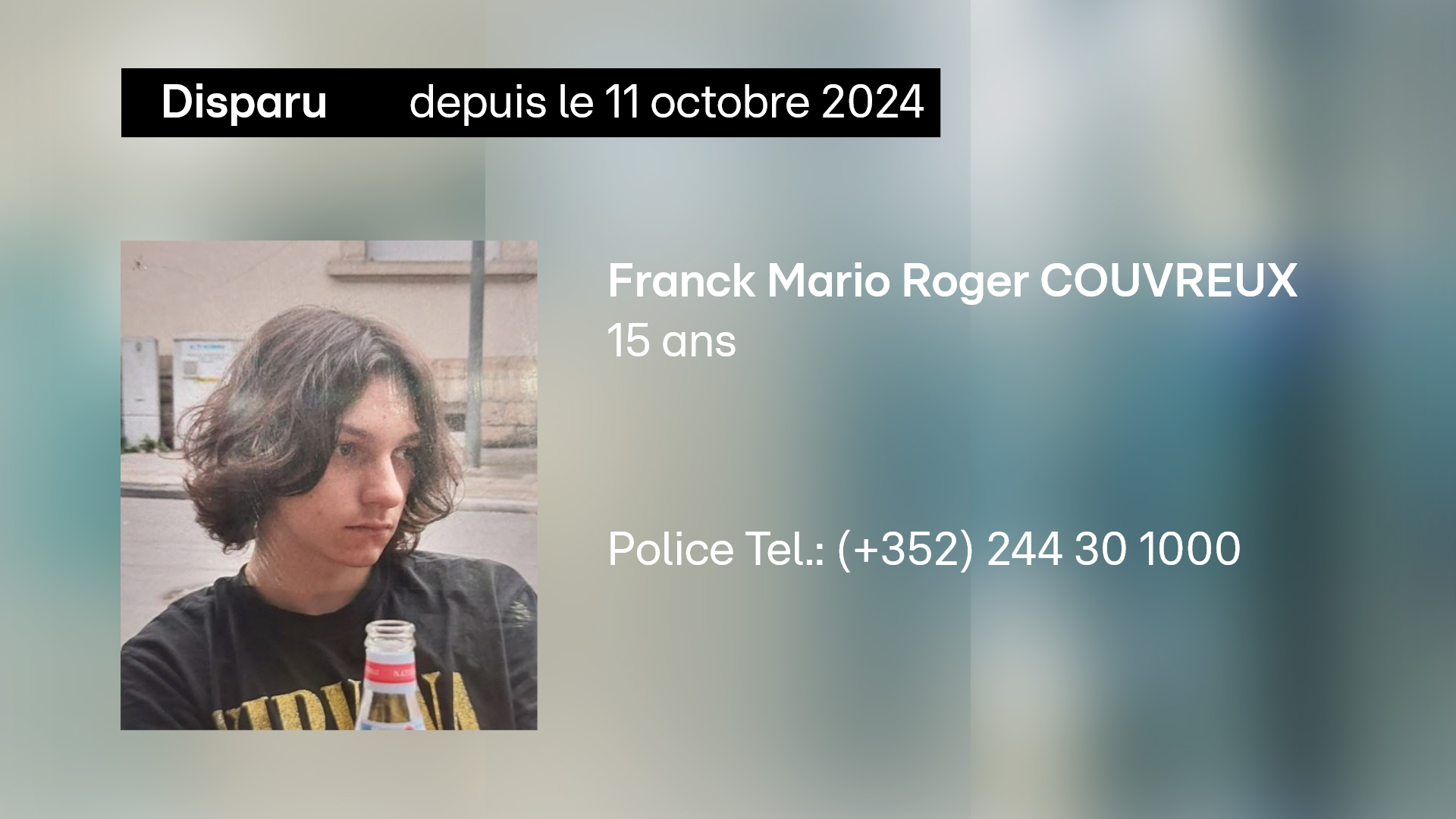 Avis de recherche: Un adolescent est porté disparu au Luxembourg