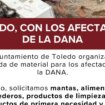 El Ayuntamiento de Toledo lanza una campaña de ayuda a los afectados por la DANA