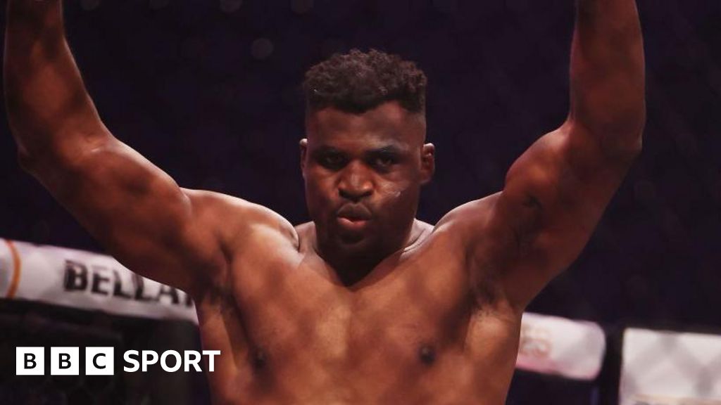 Francis Ngannou celebrates his win over Renan Ferreira at the PFL Super Fights event in Riyadh, Saudi Arabia