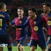 Barcelona players celebrate a goal