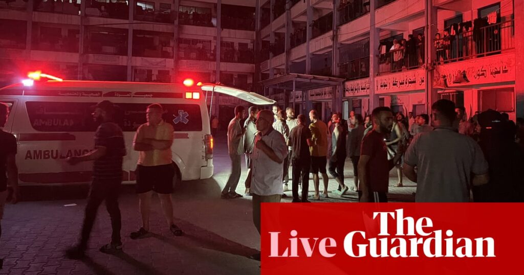 Middle East crisis live: 20 killed in strike on central Gaza school; Harris urges Israel to get more aid into northern areas