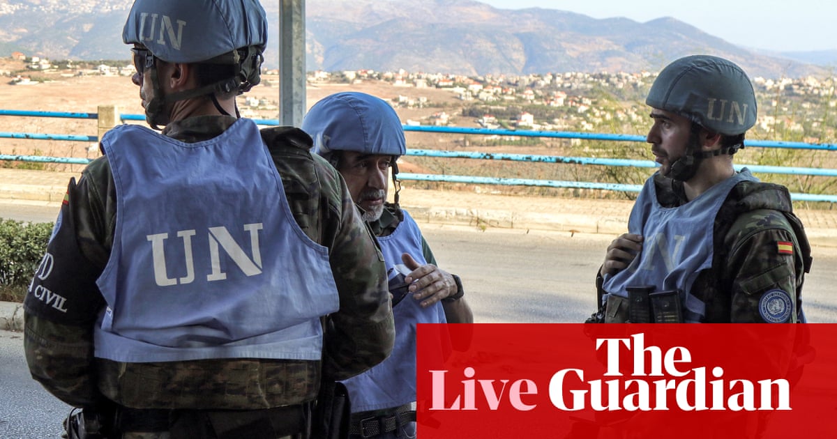 Middle East crisis live: EU chief says Israel firing on peacekeepers ‘not acceptable’; UN says personnel in Lebanon ‘increasingly in jeopardy’