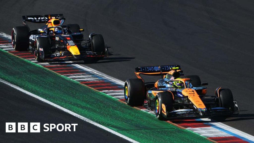 Lando Norris with Max Verstappen right behind him in the US Grand Prix