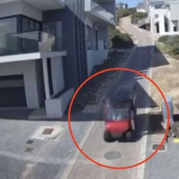 Terrifying moment golf buggy hurtles into crash with four aboard after brakes fail