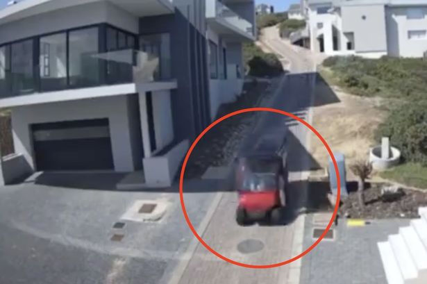 Terrifying moment golf buggy hurtles into crash with four aboard after brakes fail