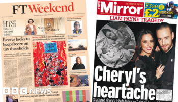 The Papers: Reeves' plan for 'freeze on tax thresholds' and 'Cheryl's heartache' over Liam