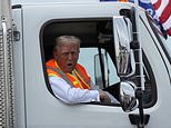 Trump trolls Harris and Biden by riding a GARBAGE TRUCK to his Wisconsin rally