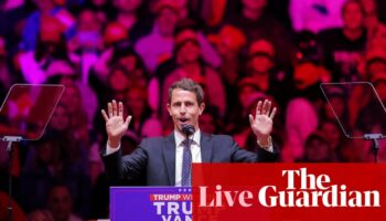 US election live: Tony Hinchcliffe defends racist joke at Trump rally with jibe at Tim Walz