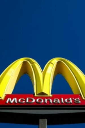 McDonald's-Logo vor blauem Himmel in Dearborn, Michigan