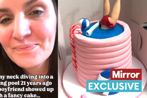 Video shows man praised for getting girlfriend cake on anniversary of her breaking neck - 'he's a keeper'