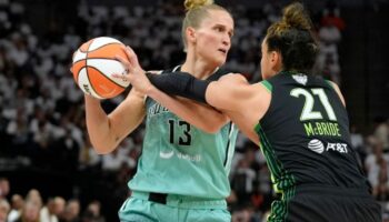 Leonie Fiebich spielt in den WNBA-Finals eine ganz starke Rolle für die New York Liberty. Foto: Abbie Parr/AP/dpa