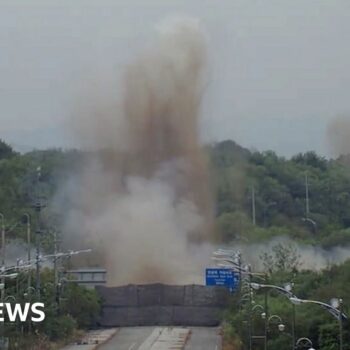 Watch as North Korea blows up roads connecting to South Korea