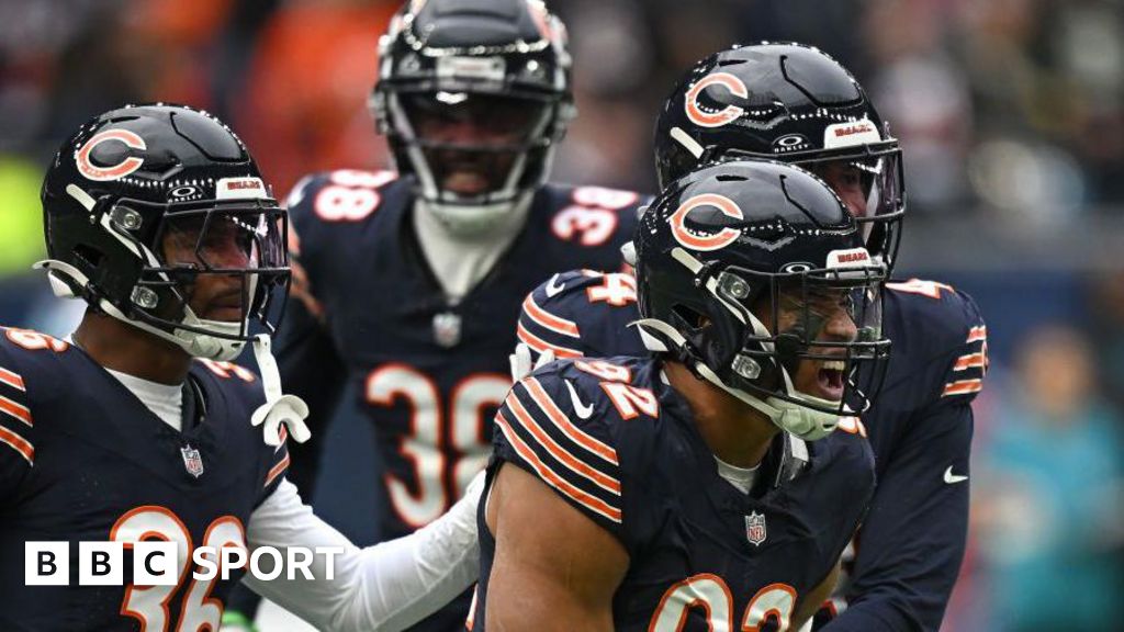 Daniel Hardy celebrates with his Chicago Bears team-mates