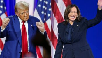 L'ancien président Donald Trump (à gauche) à La Crosse dans le Wisconsin, le 29 août 2024, et la vice-présidente Kamala Harris à la convention démocrate de Chicago, dans l'Illinois, le 22 août 2024