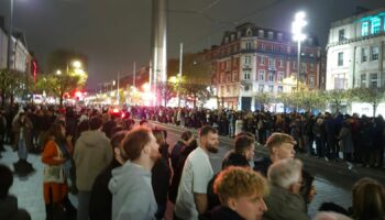 BEST QUALITY AVAILABLE Handout photo issued by Artur Martins of people waiting in Dublin for a non-existent Halloween parade. Groups congregated on O'Connell Street on Halloween night after posts online suggested there would be a spectacle there from 7pm. Just before 8pm, Gardai posted on social media site X to appeal to people to leave. Picture date: Thursday October 31, 2024.