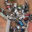 Wrecked cars in Alfafar, Spain, after the floods