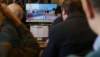 Tory members waiting for the news at the Stirrup Cup bar and café in Kettering