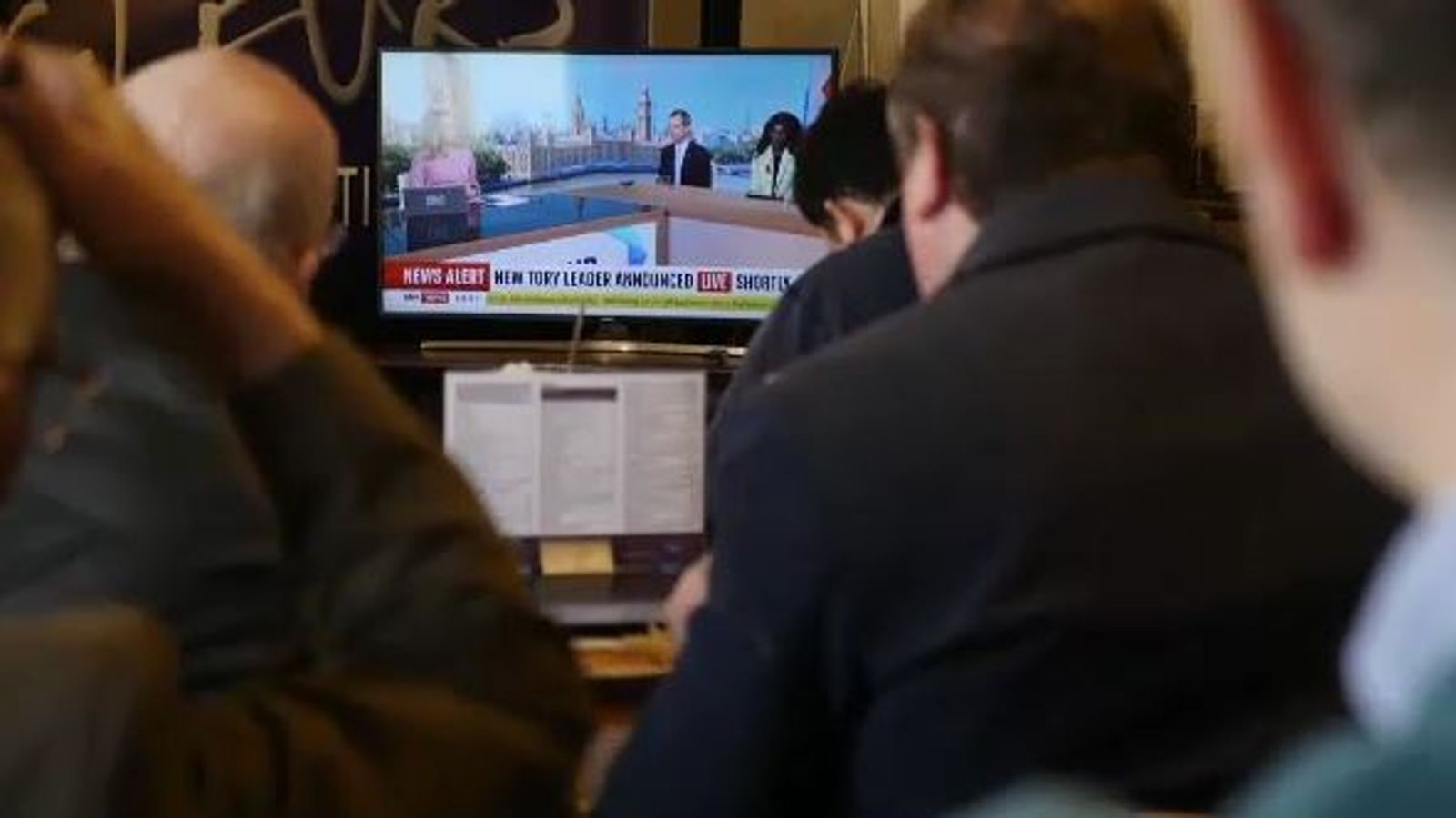 Tory members waiting for the news at the Stirrup Cup bar and café in Kettering