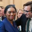 Kemi Badenoch is congratulated by her husband, Hamish. Pic: PA