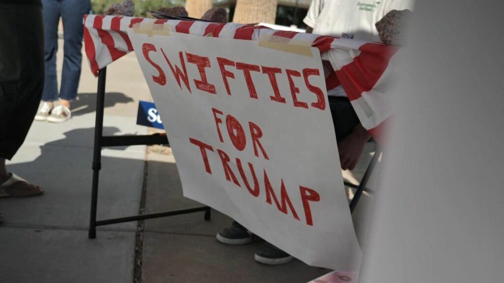 26-year-old mortgage broker Dane Jenson made a joke "Swifties for Trump" sign