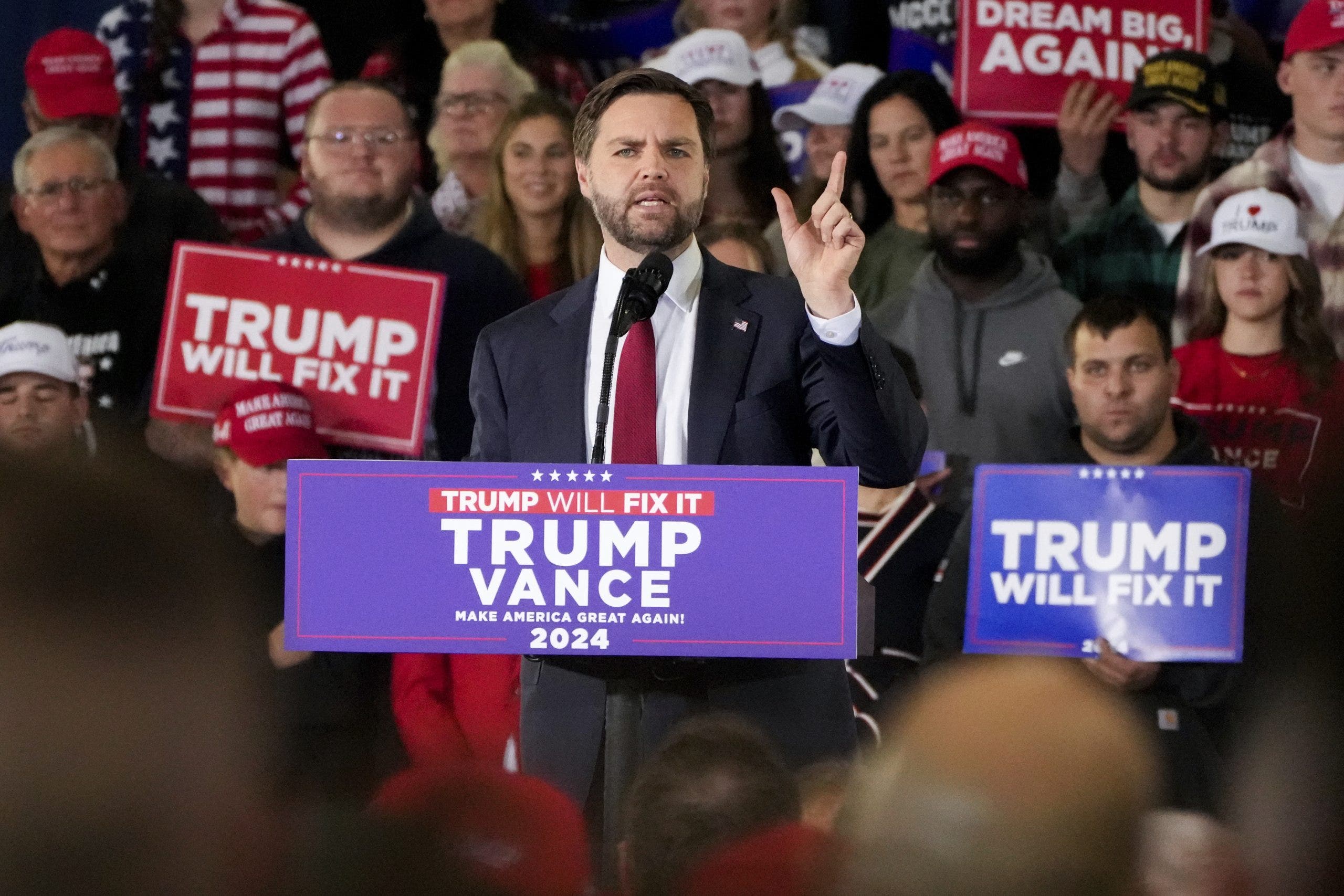 JD Vance blames economic woes on Harris leadership during election eve night rally in Pennsylvania