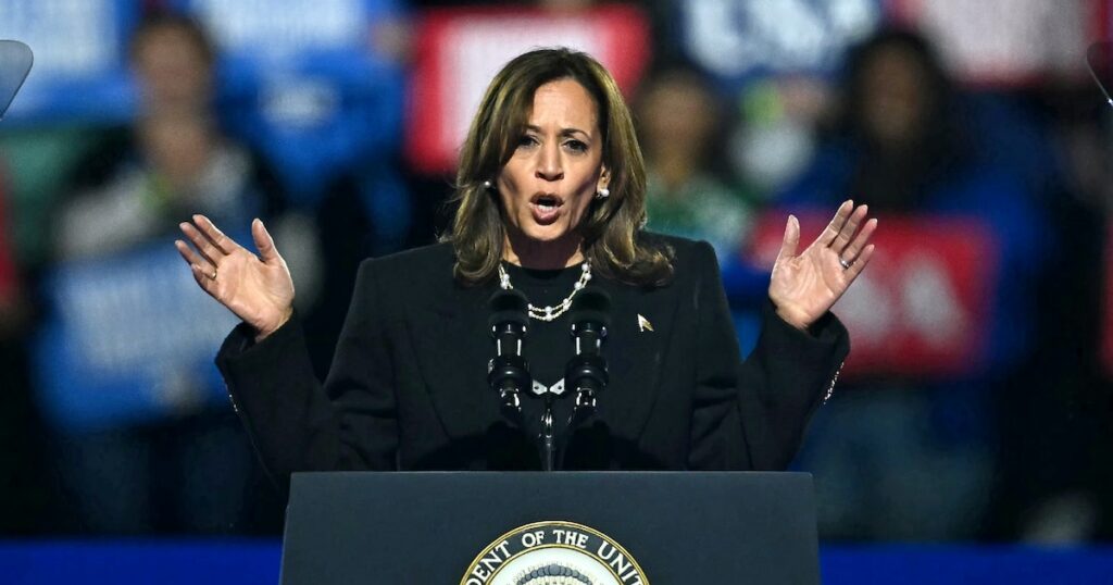 La vice-présidente et candidate démocrate à l'élection présidentielle américaine Kamala Harris lors d'un meeting de campagne à Philadelphie, en Pennsylvanie, aux ETats-Unis, le 4 novembre 2024