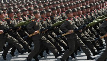 North Korean soldiers marching. File pic: AP