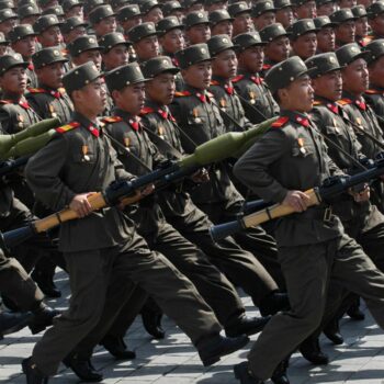 North Korean soldiers marching. File pic: AP